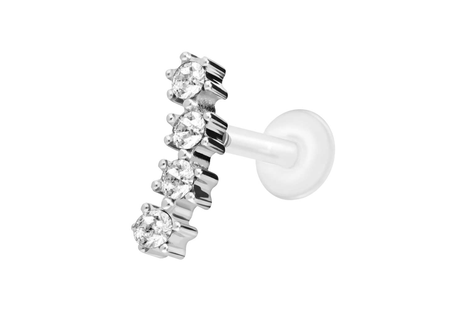 PTFE Labret Piercing mit Innengewinde + Titan-Aufsatz 4 EINGEFASSTE KRISTALLE